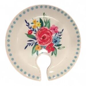 Pioneer Woman 4pc Mingling Board Set Appetizer Plates White Floral Wine Holder